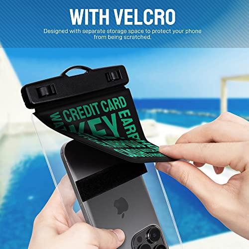 Universal Waterproof Phone Pouch [Double Space] IPX8 Dry Bag with Lanyard for iPhone 16 15 14 13 12 Pro Max XS XR X Galaxy S25 S24 S23 Ultra, Fit All Phones Up to 8'', Black/Green - color: Black/Green