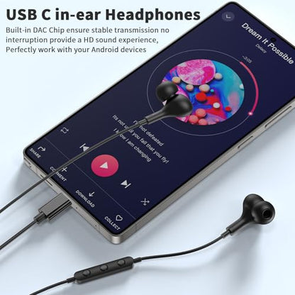 USB C Headphones Wired Earbuds for iPhone 18 Pro Max 17 16 15,Black - color: Black