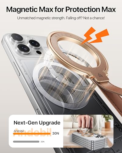 andobil 2026 Premium Leather Magnetic Phone Grip Holder for MagSafe, Stable - color: brown