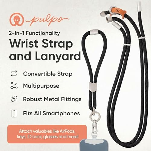 Pulpo 2 in 1 Anti Theft Phone Lanyard and Wrist Strap for iPhone and Android, Adjustable Cell Phone Leash and Universal Tether, Hands Free Strap for Travel Running and Everyday Use, Black - color: Black