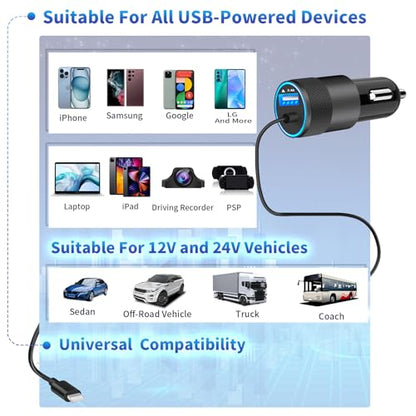 Apple MFi Certified iPhone Car Charger Fast Charging + 6FT Lightning Cable - color: Ceramic Black