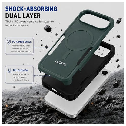 LOOXER® Heavy Duty Rugged Magnetic Case for iPhone 17 Air (6.5”) | Military Grade Shockproof Protection,MagSafe Compatible+ Tempered Glass Included (Green, 17 Air) - color: Green, size: 17 Air