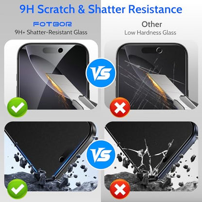Fotbor [Ultra-Shield 26° True Privacy Screen Protector Compatible with iPhone 16 Pro Max, 2-Pack Elite Matte AG Etched Glass, 9H Anti-Shatter, with [Installation Master Kit] - size: iPhone 16 Pro Max-6.9 inch