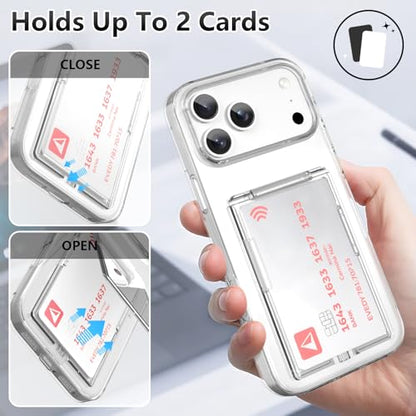 Wallet Stand Case for iPhone 17 Pro with 2 Card Holder Credit Slot - color: Clear (Kickstand), size: iPhone 17 Pro