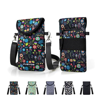 Neoprene Phone Sleeve Pouch Case Bag for Men Women w/Crossbody Strap/Neck Lanyard for iPhone 17/16/15/14 Pro Max, Samsung S25，Pixel 10 - color: Black Flower Cell Phone Sleeves