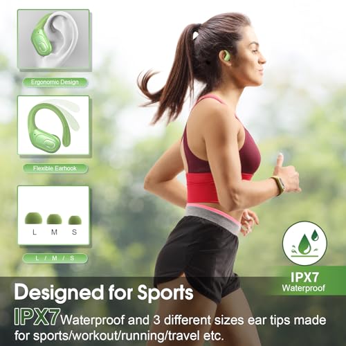 Wireless Earbuds 75H Bluetooth 5.4 Sport Headphones with Earhooks, Green - color: Green