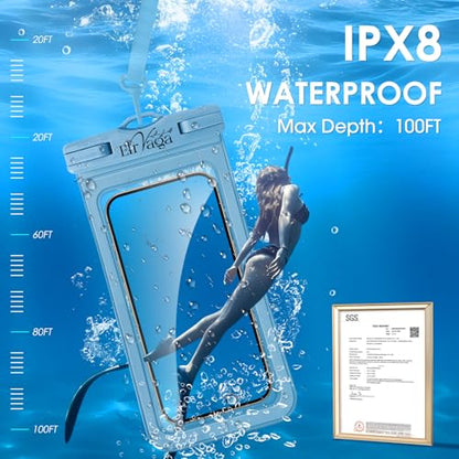 2 Pack IPX8 Waterproof Phone Pouch for iPhone 16/15/14/13 Pro Max Plus (7.2 Inch) - Swimming, Diving, Snorkeling, Snowproof - Touchscreen Friendly Underwater Photography Dry Bag (Blue&Blue) - color: Blue&Blue