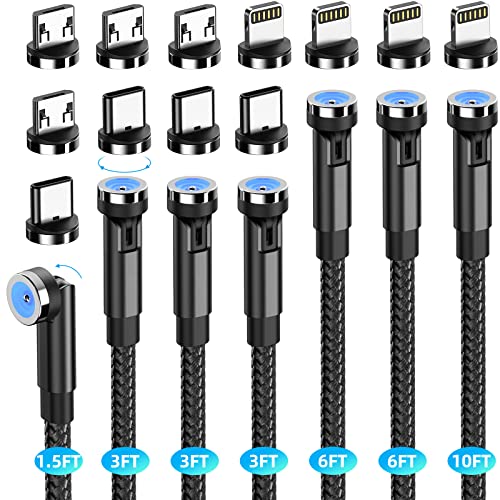 Magnetic Charging Cable, 7-Pack 540° Rotating Magnetic Phone Charger-Black - color: Black