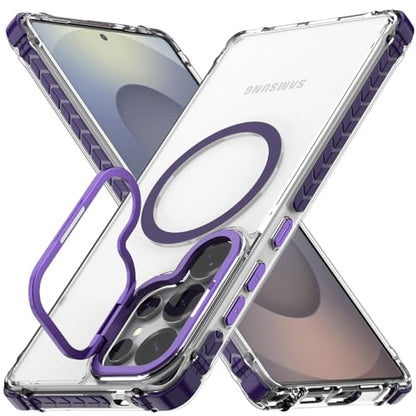 Nvollnoe for Samsung S25 Ultra Case Compatible with MagSafe Military Grade Shockproof Heavy Duty Protective Adjustable Kickstand Ultra Clear Magnetic Phone Case for Samsung S25 Ultra(Purple) - color: Clear-Purple