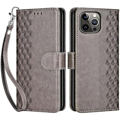 for iPhone 13 Pro Wallet case, Gray-Cube | 3 Card Holders, Kickstand, Shockproof TPU Shell, PU Leather, Magnetic Closure, Protective Flip Folio Cover, Women - color: 10