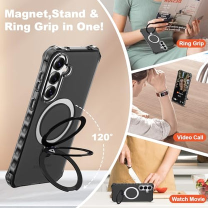 Compatible with Samsung Galaxy S26 Case 6.3'' Cute Wavy Frame with Magnetic Stand [Compatible with Mag-Safe] Military-Grade Translucent Phone Case for S26, Black - color: Black, size: Samsung Galaxy S26