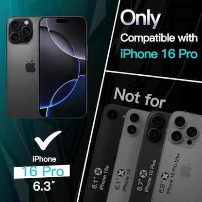 JETech Slim Case for iPhone 16 Pro, Black Titanium | Camera Lens Protection, Soft TPU Design, Matte Finish, Shockproof Protection - color: Black, size: iPhone 16 Pro
