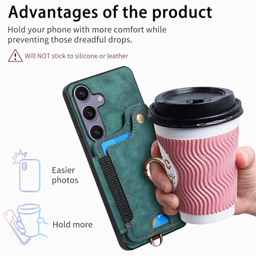 for Samsung Galaxy S25 FE Case Wallet with Card Slots Green | PU Leather Flip Folio Cover,RFID Blocking Ring Holder,Kickstand,Wrist Strap,Shockproof,Magnetic Protective,Women Men Girls - color: Green, size: Galaxy S25 FE 6.7 Inch