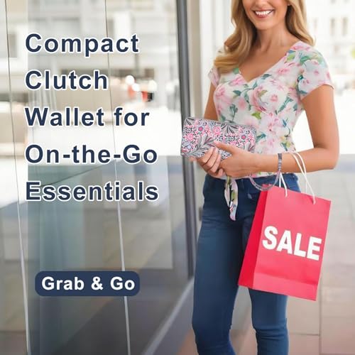 RFID Blocking Cellphone Wallet for Women with Wrist Strap, Double Zipper Travel Clutch Purse Large Capacity, Fissidens Flower - color: Pink Fissidens Flower