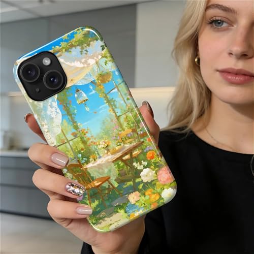 Case for iPhone 15, Shockproof Hybrid Protective Phone Case, Dual-Layer Drop Protection Anti-Scratch, Sunny Garden - color: Sunny Garden, size: iPhone 15