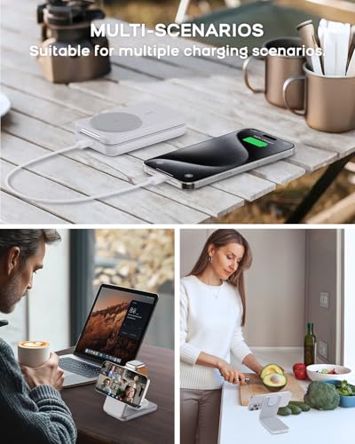 RORRY Portable Charger, 3 in 1 10000mAh Power Bank for MagSafe Battery - color: White
