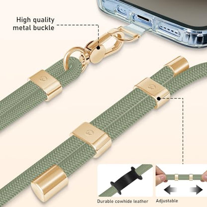 UKON Cell Phone Lanyard,Crossbody Lanyard and Wrist Strap Premium Metal Buckle Phone Charms with 2 X Strap Patch Compatible with All Smartphone(Green) - color: Green
