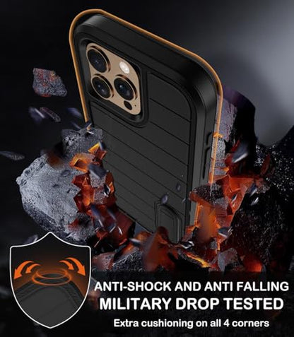 for iPhone 16 Pro Case with Screen Protector,Built-in Invisible Kickstand,Heavy Duty Shockproof Drop Protection Military Grade Tri-Layer Rugged Durable Cell Phone Cover for Apple 16 Pro 6.3" (Black - color: Black