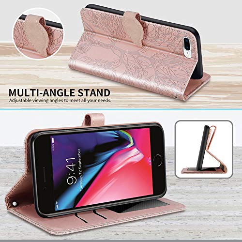 Wallet Case for iPhone 7 Plus/iPhone 8 Plus with Card Holder/Slot,PU Leather Flip Folio Shell [Magnetic Closure][Wrist Strap][Kickstand] Shockproof Cover Fit iPhone 7 Plus / 8 PlusRose Gold - color: Rose gold, size: iPhone 7 Plus / iPhone 8 Plus (5.5 inch