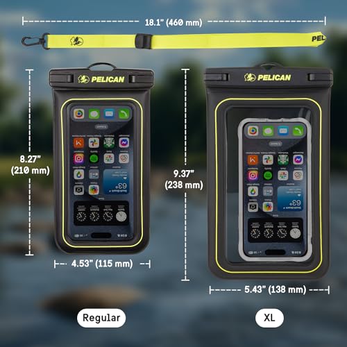 Pelican Marine Waterproof Phone Pouch (XL) - Black/Hi-Vis Yellow | Touchscreen IP68 Floating Waterproof Phone Case w/Detachable Lanyard - Fits All Phones - Beach Cruise Ship Travel Essentials - color: Black/Neon - 1 Pack - XL, size: XL, style: 1 Pack