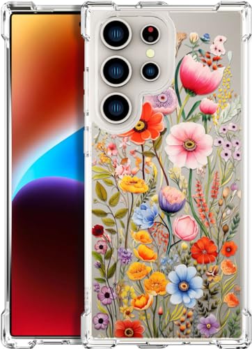 for Samsung Galaxy S25 Ultra Case - Clear Anemone Flower | Cute Transparent Phone Cases for Women with Design, Girls Girly with Heavy Duty Protective Bumper - color: Clear Anemone Flower, size: S25 Ultra