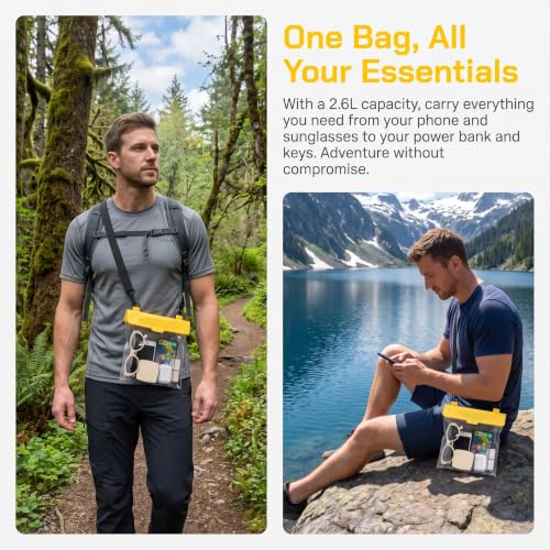 Waterproof Phone Pouch 2.6L Large Capacity Dry Bag with Sensitive Touch Screen 3-Layer Seal Underwater Case for Beach Snorkeling Rafting-Yellow - color: Yellow