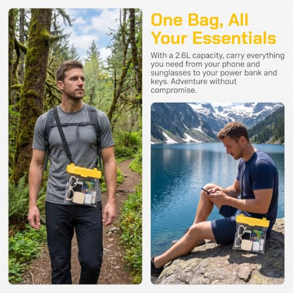 Waterproof Phone Pouch 2.6L Large Capacity Dry Bag with Sensitive Touch Screen 3-Layer Seal Underwater Case for Beach Snorkeling Rafting-Yellow - color: Yellow