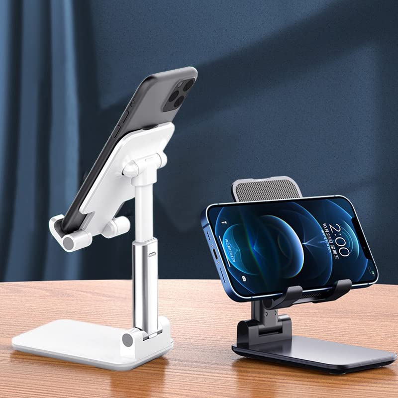 Meetuo 2 Pcs Cell Phone Stand for Desk Adjustable Desktop Phone Holder - color: Black+White