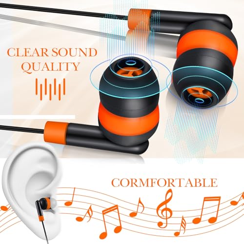 Kanayu 100 Pack Wired Earbuds Bulk for Classroom, No Mic 3.5mm, Orange - color: Orange