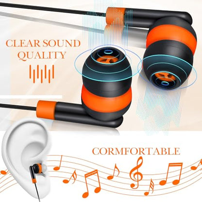 Kanayu 100 Pack Wired Earbuds Bulk for Classroom, No Mic 3.5mm, Orange - color: Orange