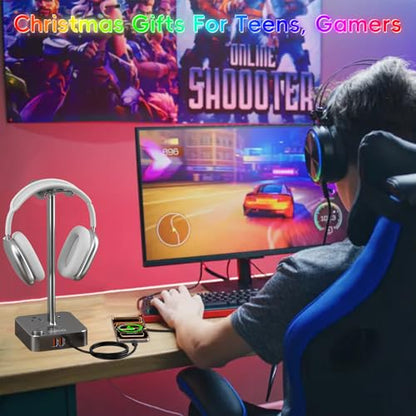 cozoo Headphone Stand with Charger, USB C, Gifts for Gamers Men, Gray - color: Gray