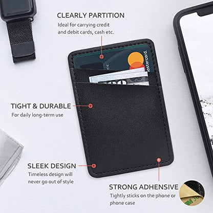 Limvory Leather Phone Wallet, Stick On Credit Card Holder for Phone Case - color: Black