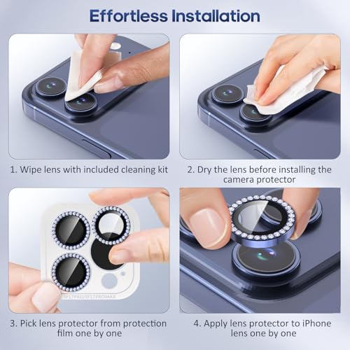 iPhone 17 Pro/17 Pro Max Camera Lens Protector Bling Diamond, Blue - color: Deep Blue, size: 17 Pro/Max