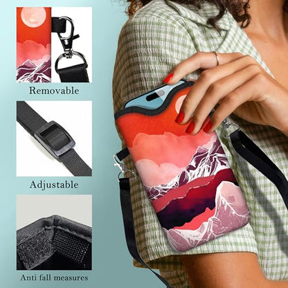 Men Women Phone Sleeve Pouch Case Bag with Crossbody Strap/Neck Lanyard for iPhone 17/16/15 Pro Max, Air, 16/15 Plus, 16e; Red - color: Red