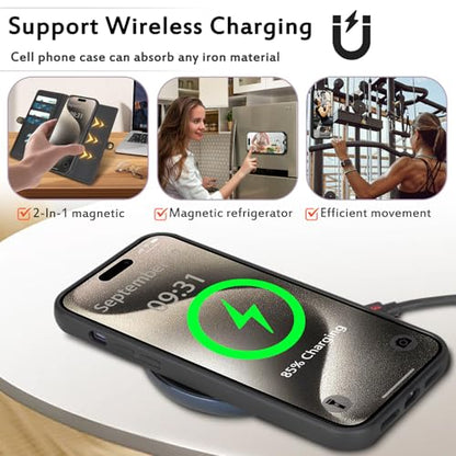 for Wallet Case Compatible with iPhone 15 Pro Max,Multi-Function Detachable 2 in 1 Magnetic iPhone 15 Pro Max Case Wallet,Flip Strap Zipper Card Holder Phone Case with Shoulder Straps (Black) - color: Black, size: iPhone 15 pro max