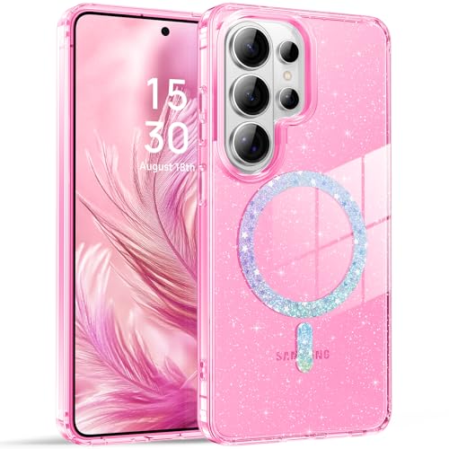 BENTOBEN Magnetic for Samsung Galaxy S26 Ultra Case 2026, Cute Clear Sparkly Glitter Anti-Yellowing Slim Bumper Compatible with Magsafe Shockproof Protective Transparent Phone Cover 6.9", Clear Pink - color: Clear Pink, size: for Galaxy S26 Ultra (6.9 inc