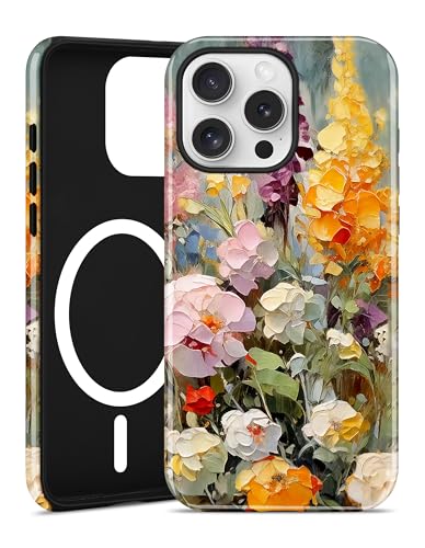 Jusy Magnetic Oil Painting Flower Case for iPhone 16e/17e, Wildflower | Compatible with MagSafe, Cute Aesthetic Flower Design, TPU and PC Protective Phone Cover - color: Wildflower