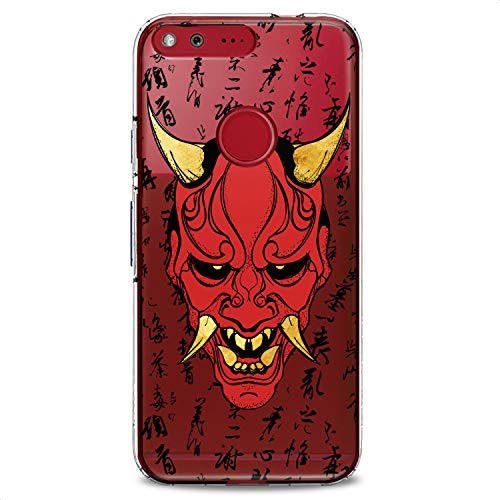 TPU Case Compatible for Google Pixel 9 8 Pro 7a 6a 5a XL 4a 5G 2 XL 3 XL 3a Devil Clear Print Red Design Samurai Soft Face Slim fit Horns Man Cute Golden Fangs Flexible Silicone Head - color: Devil Mask