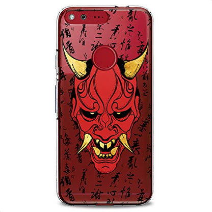 TPU Case Compatible for Google Pixel 9 8 Pro 7a 6a 5a XL 4a 5G 2 XL 3 XL 3a Devil Clear Print Red Design Samurai Soft Face Slim fit Horns Man Cute Golden Fangs Flexible Silicone Head - color: Devil Mask