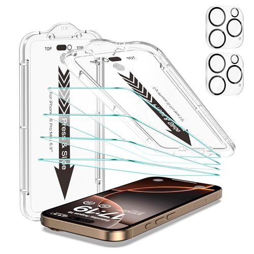 EZ-GLAZ-4+2 Pack for iPhone 16 Pro Max Screen Protector (6.9") HD Clear - size: iPhone 16 Pro Max