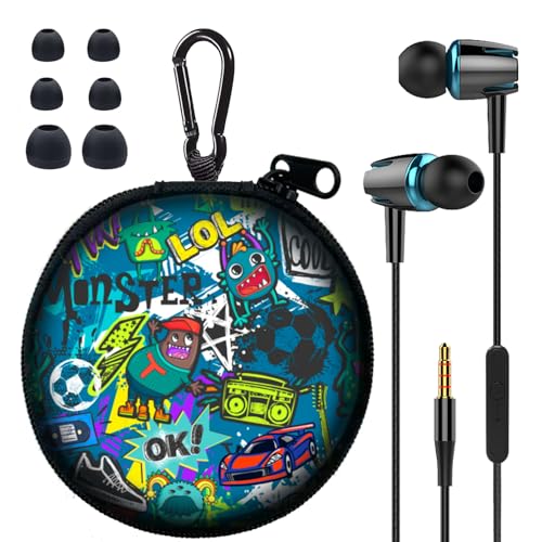 Teens Wired Earbuds with Case, 3.5mm Headphones for School,Classic Graffiti - color: Classic Graffiti