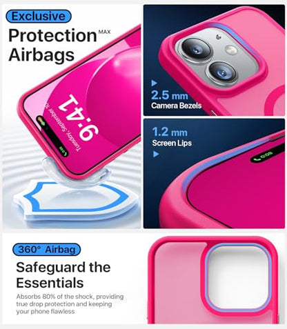Magnetic for iPhone 12 Case/iPhone 12 Pro Case, [10FT Military Drop Tested] [Compatible with MagSafe]Shockproof Protective Slim Translucent Matte Hard Back Phone Case iPhone 12/12 Pro, HotPink - color: Hotpink, size: iPhone 12/12Pro 6.1inch