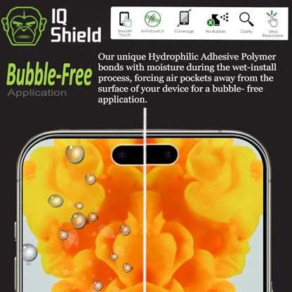 IQShield 2 Pack Screen Protector for iPhone 15 Pro Max, Easy Install, Ultra Thin, Anti-Scratch, Anti-Bubble, Smudge Resistant, Clear TPU Film - size: 6.7