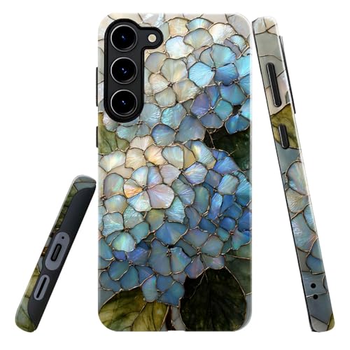 Compatible with Samsung Galaxy S23 Plus Case,Glossy Case All-Round Protection Shockproof Anti-Scratches TPU Cover,Cases for Man Woman-Hydrangeas Bush Stained Glass - color: Hydrangeas Bush Stained Glass, size: Galaxy S23 Plus