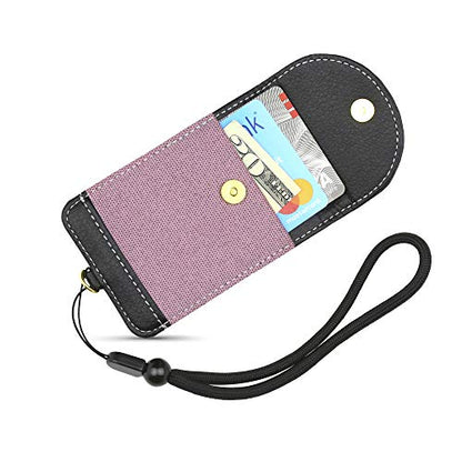 Cell Phone Wallet for Back of Phone with Wrist Strap, Stick On Wallet Credit Card ID Holder with RFID Protection Compatible with iPhone, Galaxy & Most Smartphones and Cases - color: Purple