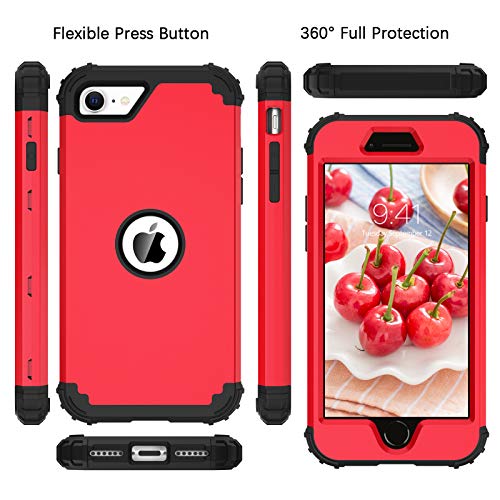 BENTOBEN for iPhone SE 2022 Case, Phone Case iPhone SE 2020, Heavy Duty 3 in 1 Full Body Rugged Shockproof Hybrid Hard PC Soft Rubber Bumper Drop Protective Girls Women Boy Men Covers, Red/Black - color: Black/Red