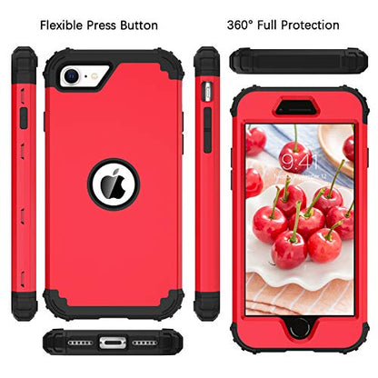 BENTOBEN for iPhone SE 2022 Case, Phone Case iPhone SE 2020, Heavy Duty 3 in 1 Full Body Rugged Shockproof Hybrid Hard PC Soft Rubber Bumper Drop Protective Girls Women Boy Men Covers, Red/Black - color: Black/Red