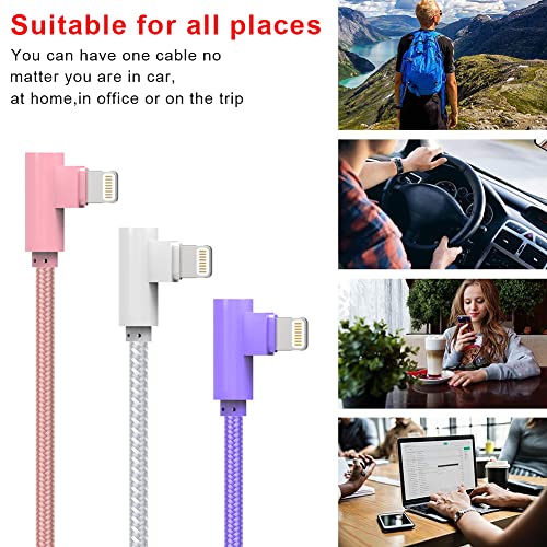 USB A to Lightning Cable, 3PCS 10FT iPhone Charger, 90 Degree Cable