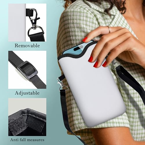 Men Women Phone Sleeve Pouch Case Bag with Crossbody Strap/Neck Lanyard for iPhone 17/16/15 Pro Max, Air, 16/15 Plus, 16e; White - color: White