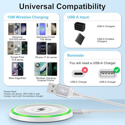Pixel 10 Wireless Charger Pad Fast Charging for Google Pixel 10 Pro XL/10 Pro/10/9a/9 Pro 9 8 8a 7,15W Wireless Charging Pad Android Phone Wireless Charger Mat for iPhone 17 Air 17Pro Max/17 Pro 16 15 - color: White